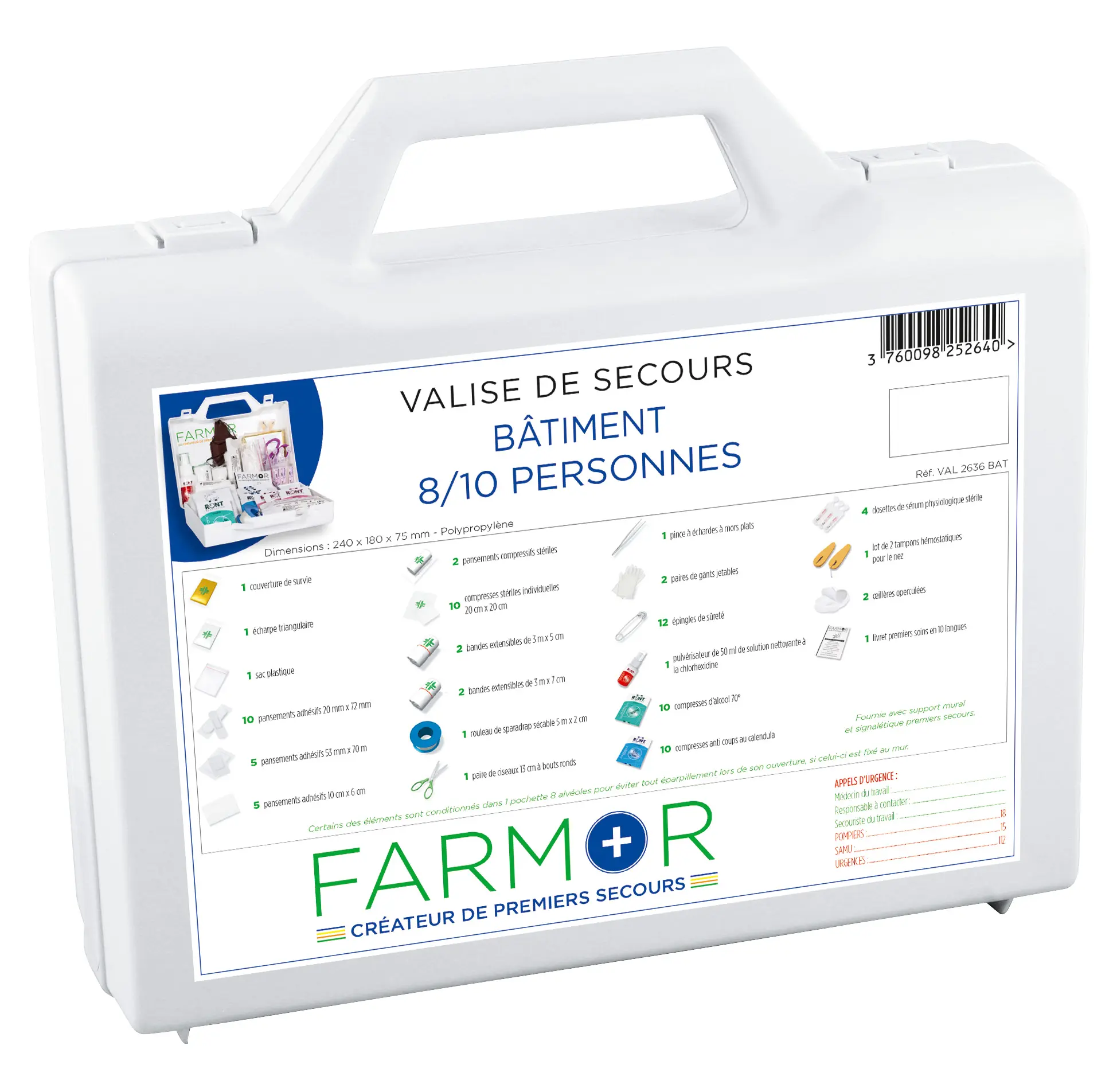 Valise de secours spécial bâtiment 8/10 personnes - FARMOR - VAL 2636 BAT