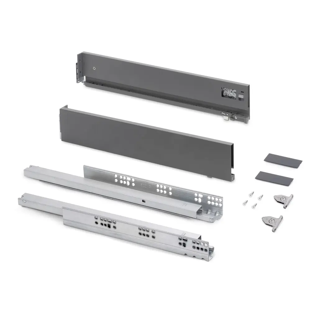 Tiroir extérieur Vertex avec réglages 3D hauteur 93mm, 40kg, profondeur 450mm, Acier, Gris anthracite - EMUCA - 3185135