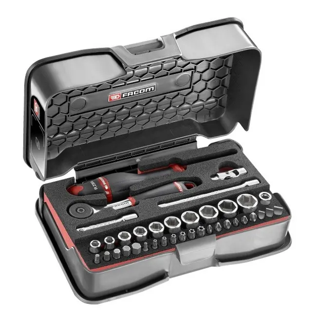 Coffret 37 pièces douilles 1/4" 6 pans métriques + embouts + plateau mousse - FACOM - R.161-6M6PB