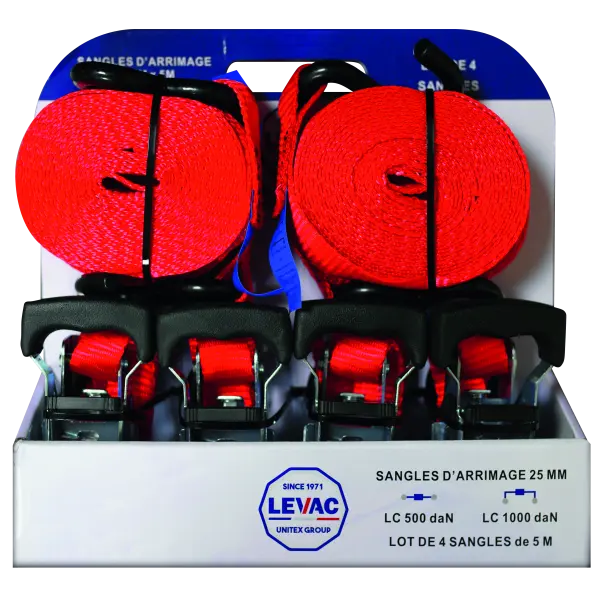 Lot de 4 sangles d'arrimage extérieur polyester - LEVAC - 4552E05