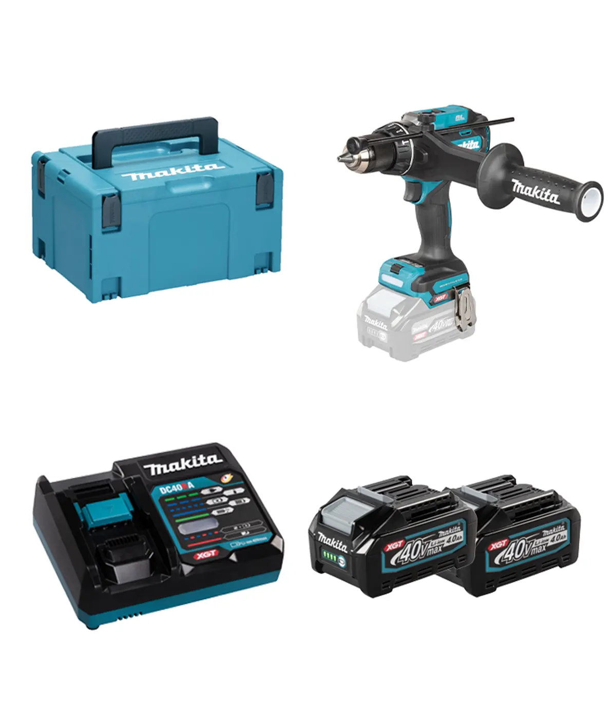 Perceuse visseuse à percussion 40 V max XGT - MAKITA - avec 2 batteries 2.5Ah - chargeur - MAKPAC - HP001GD201