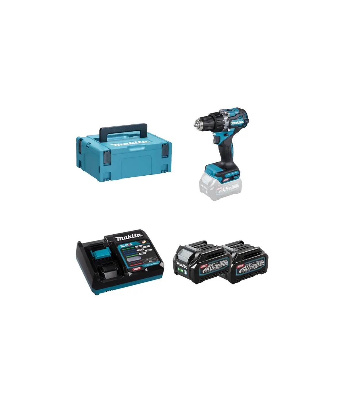 Perceuse visseuse à percussion 40V XGT - MAKITA - avec 2 batteries 2,5Ah - chargeur - MAKPAC - HP002GD201