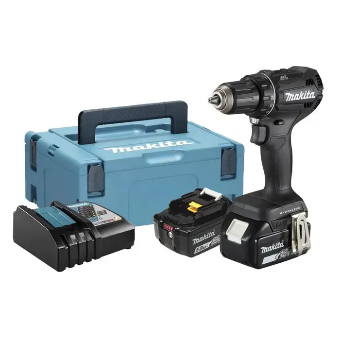 Perceuse visseuse Noire LXT 50Nm - MAKITA - avec 2 batteries 5Ah 18V - chargeur - MAKPAC - DDF485RTJB