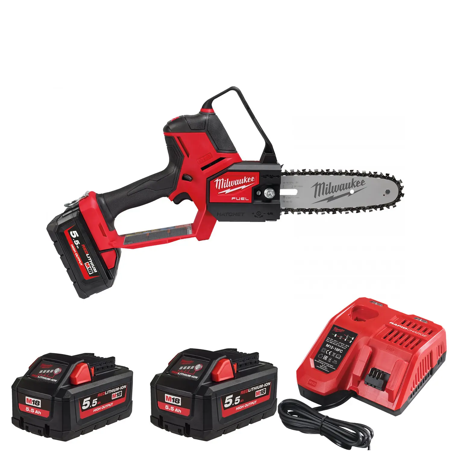 Élagueuse HATCHET™ 20 cm M18 FUEL™ - MILWAUKEE - avec 2 batteries 5,5Ah - chargeur - 4933480118