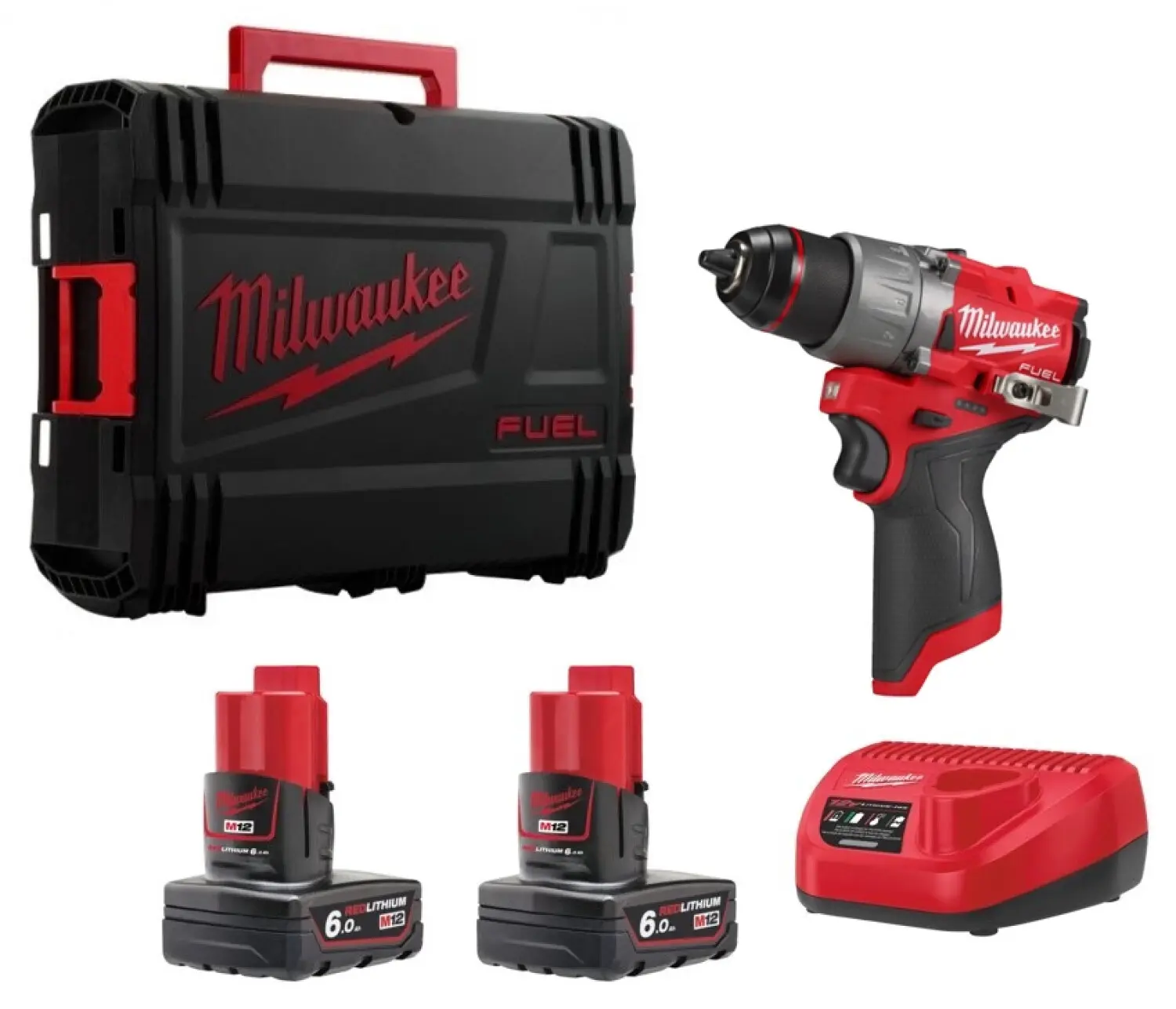 Perceuse-visseuse compacte 12V M12 FDD2-602X FUEL - MILWAUKEE - avec 2 batteries (6 Ah) et chargeur C12 C - HD Box - 4933479875