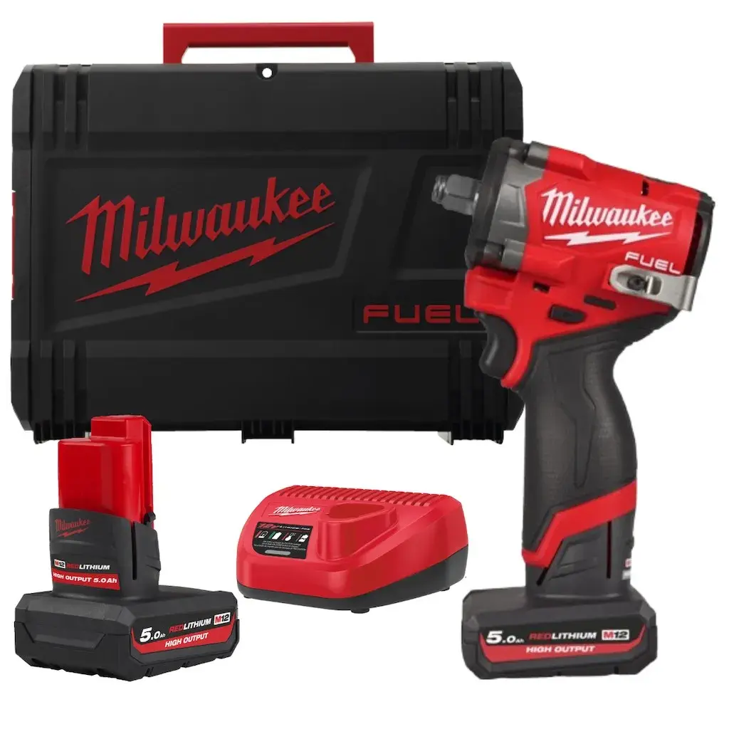 Boulonneuse à chocs compacte M12 FUEL 1/2˝ O’Ring, 2 Batteries 5 Ah + 1 Chargeur 12V + HD Box  - MILWAUKEE - 4933493455