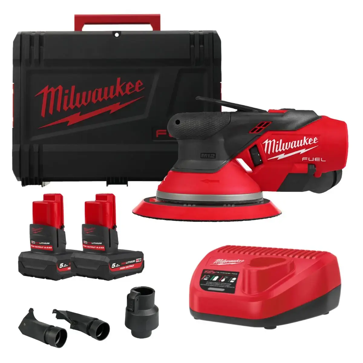 Ponceuse orbitale excentrique M12 FROS5-502X 150 mm / 5 mm, 2 Batteries 5Ah, Chargeur 12V + HD Box - MILWAUKEE - 4933493651