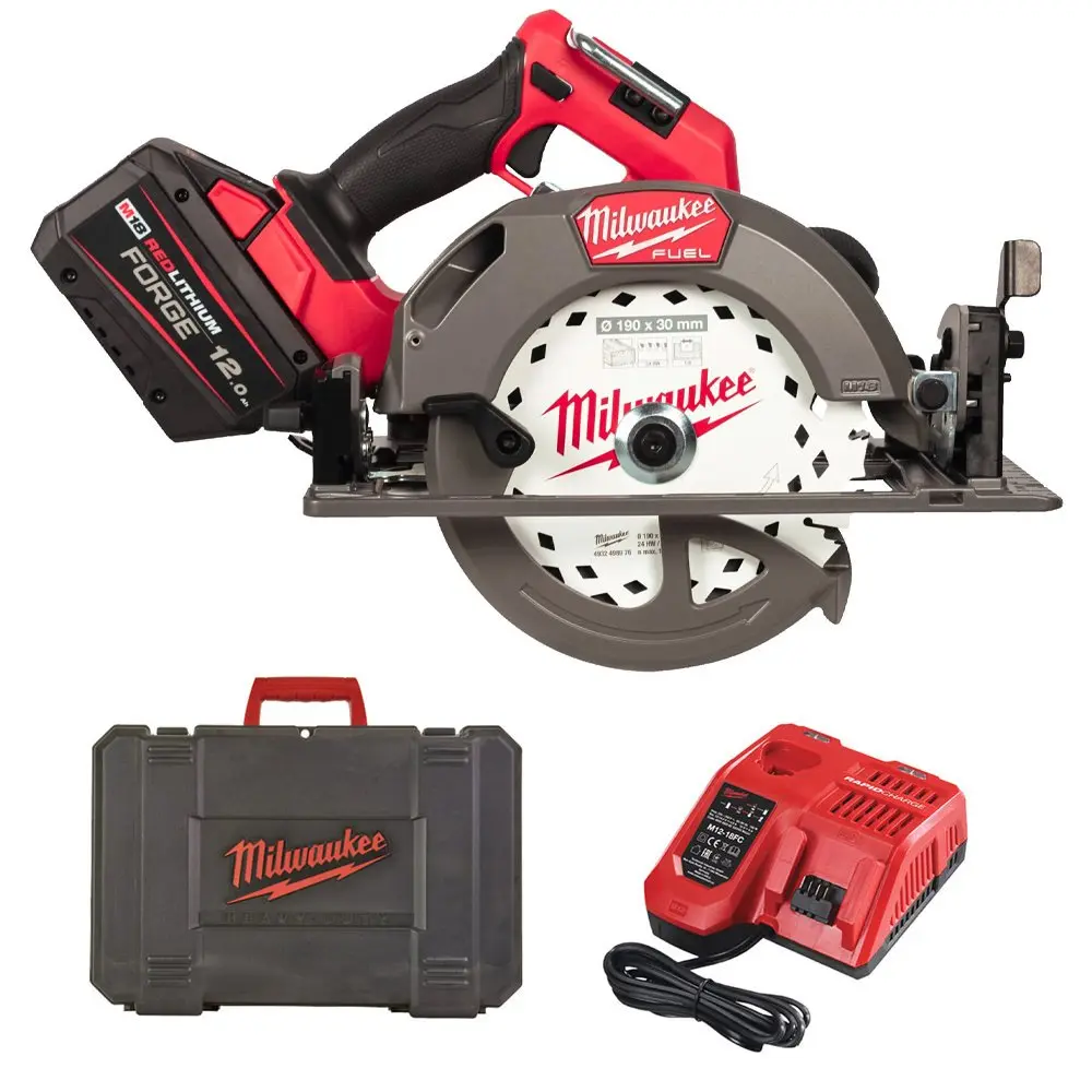 Scie circulaire 18V FUEL 190mm - MILWAUKEE - avec une batterie 12V - chargeur - coffret - 4933493492