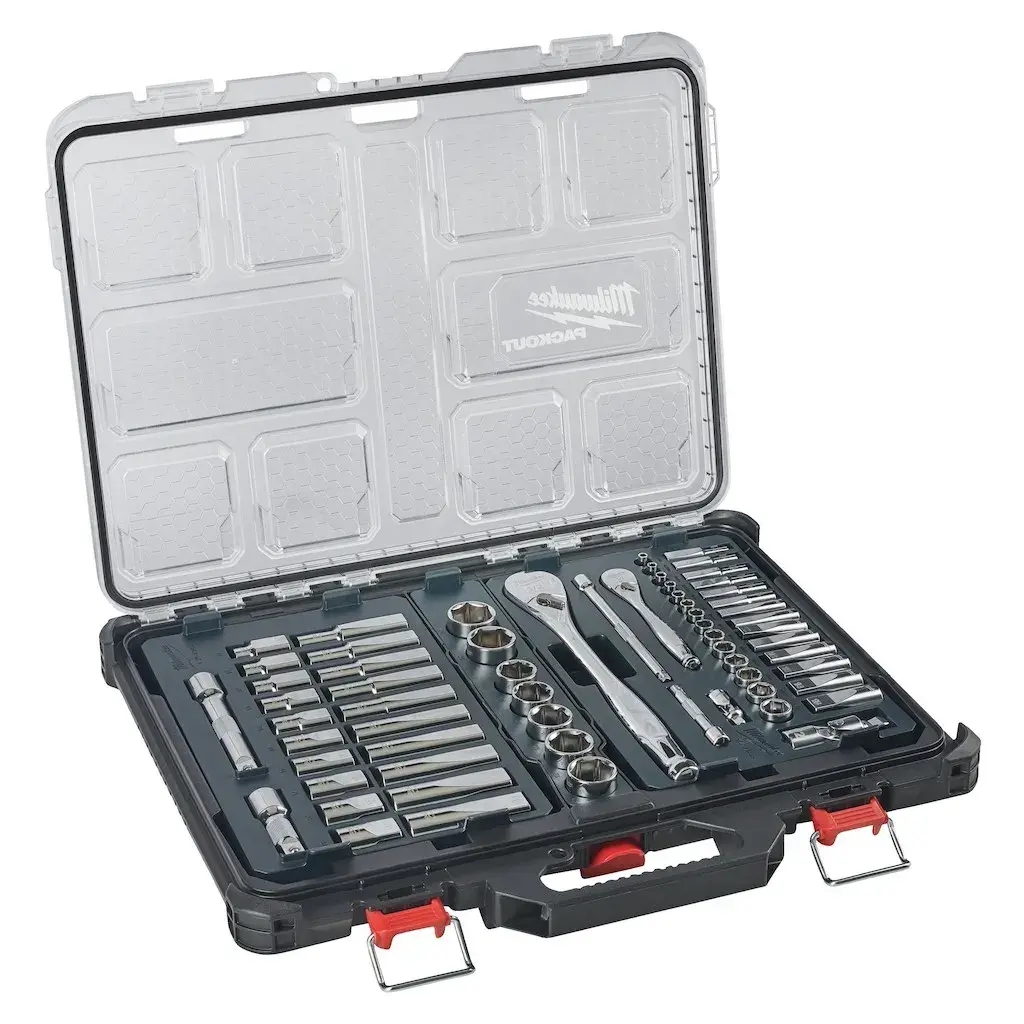Set douilles & cliquets Packout 1/2 & 1/4 - 63 pièces - MILWAUKEE - 4932493661