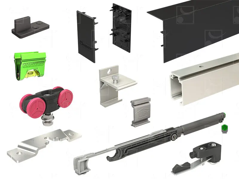 Ensemble SAF-Black pour 1 porte de de 10 à 20 kg avec amortisseur et rail de 195 cm - MANTION SAS - SAF20-195-BLACK