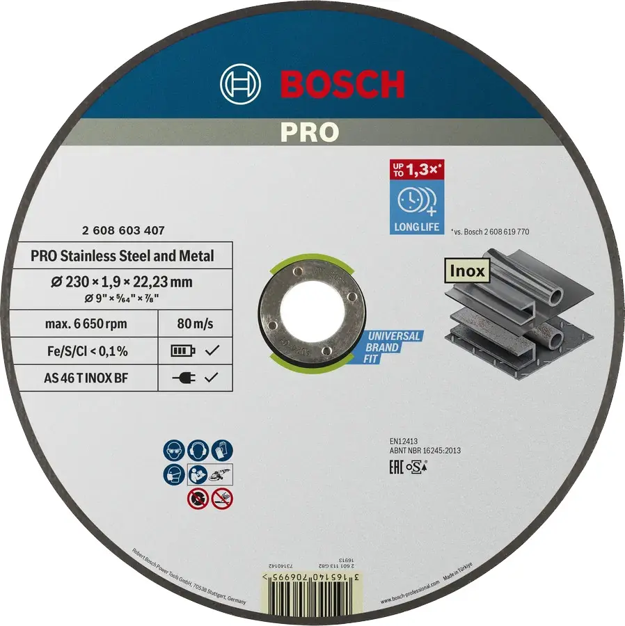 Disque EXPERT à tronçonner à moyeu plat Spécial inox Ø230X1.9 MM - BOSCH - 2608603407