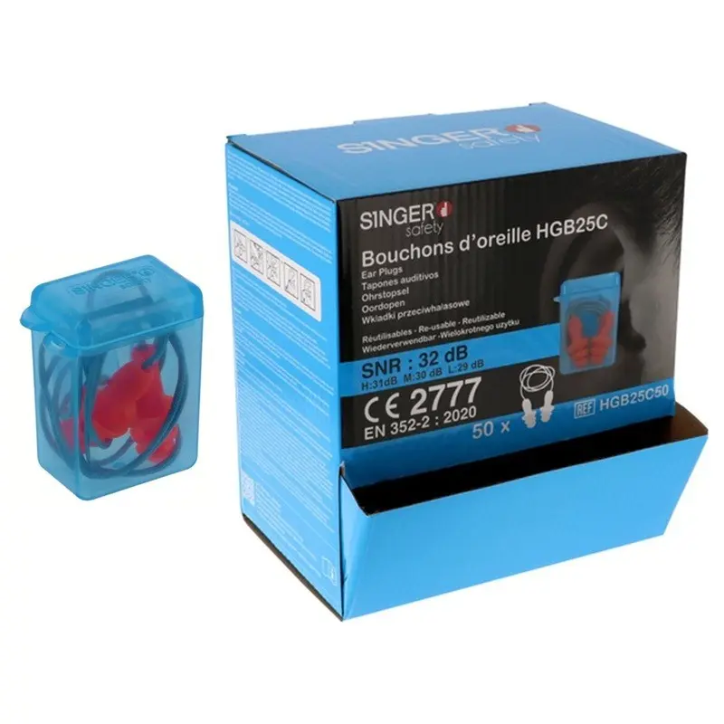 Bouchons d'oreille en TPE avec étui de rangement - SNR 32dB - 50 paires - SINGER - HGB25C50