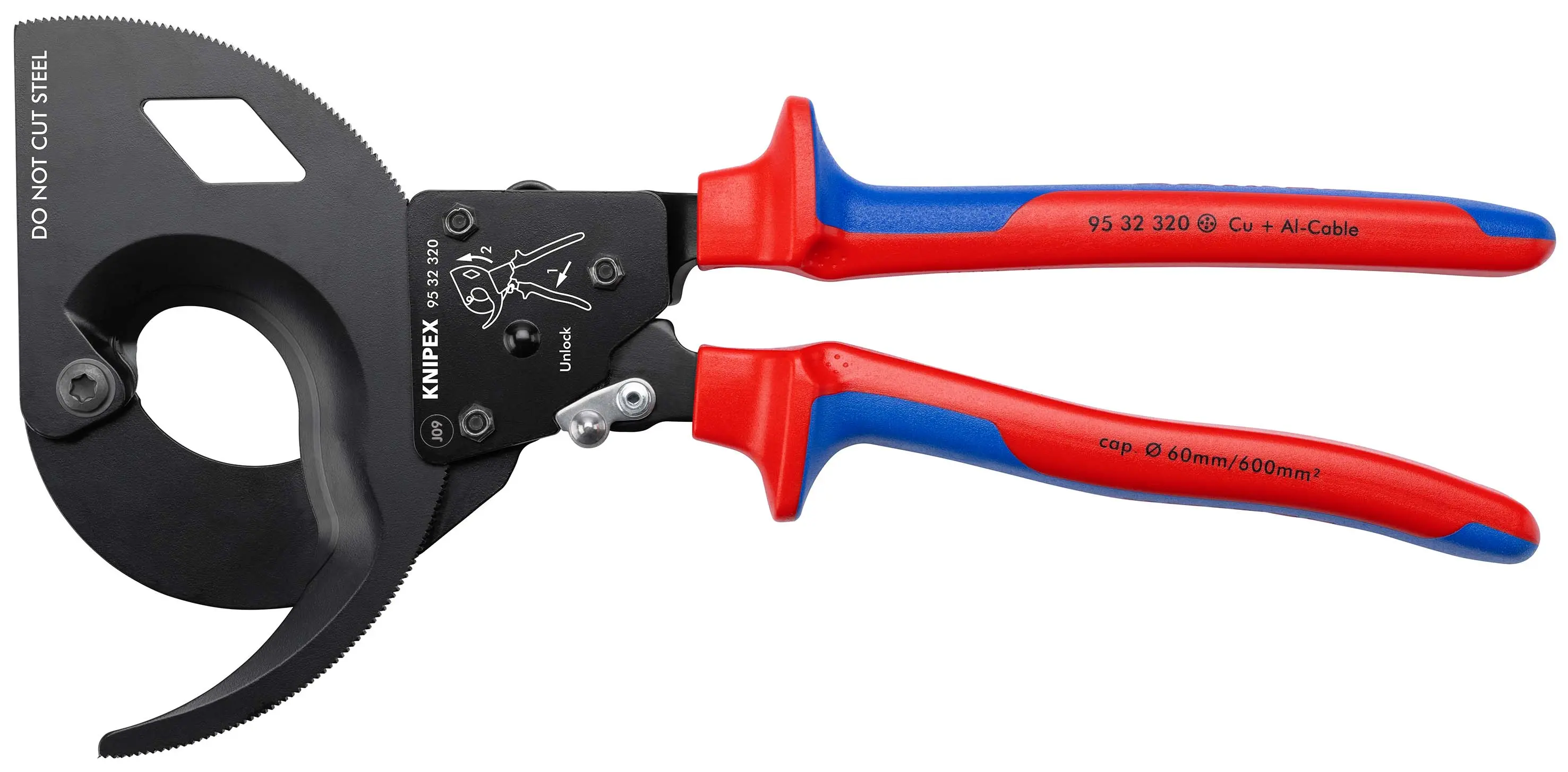 Coupe-câbles à cliquet - 320 mm - D. 60 mm - KNIPEX - 9532320