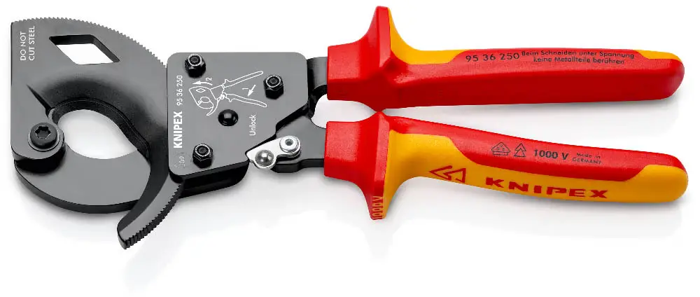 Coupe-câbles à cliquet - 250 mm - D. 32 mm - Isolé - KNIPEX - 9536250