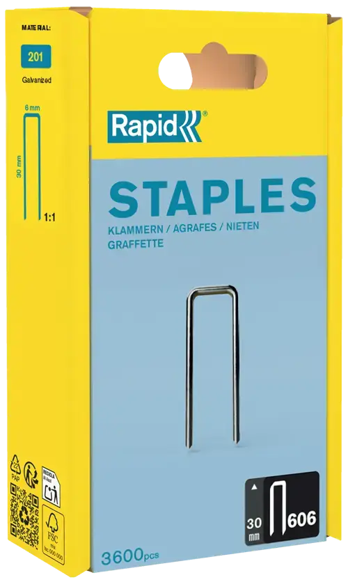 Agrafes étroites galva 606/30mm dans boite polypropylène - Lot de 3600 - ISABERG RAPID - 40303096