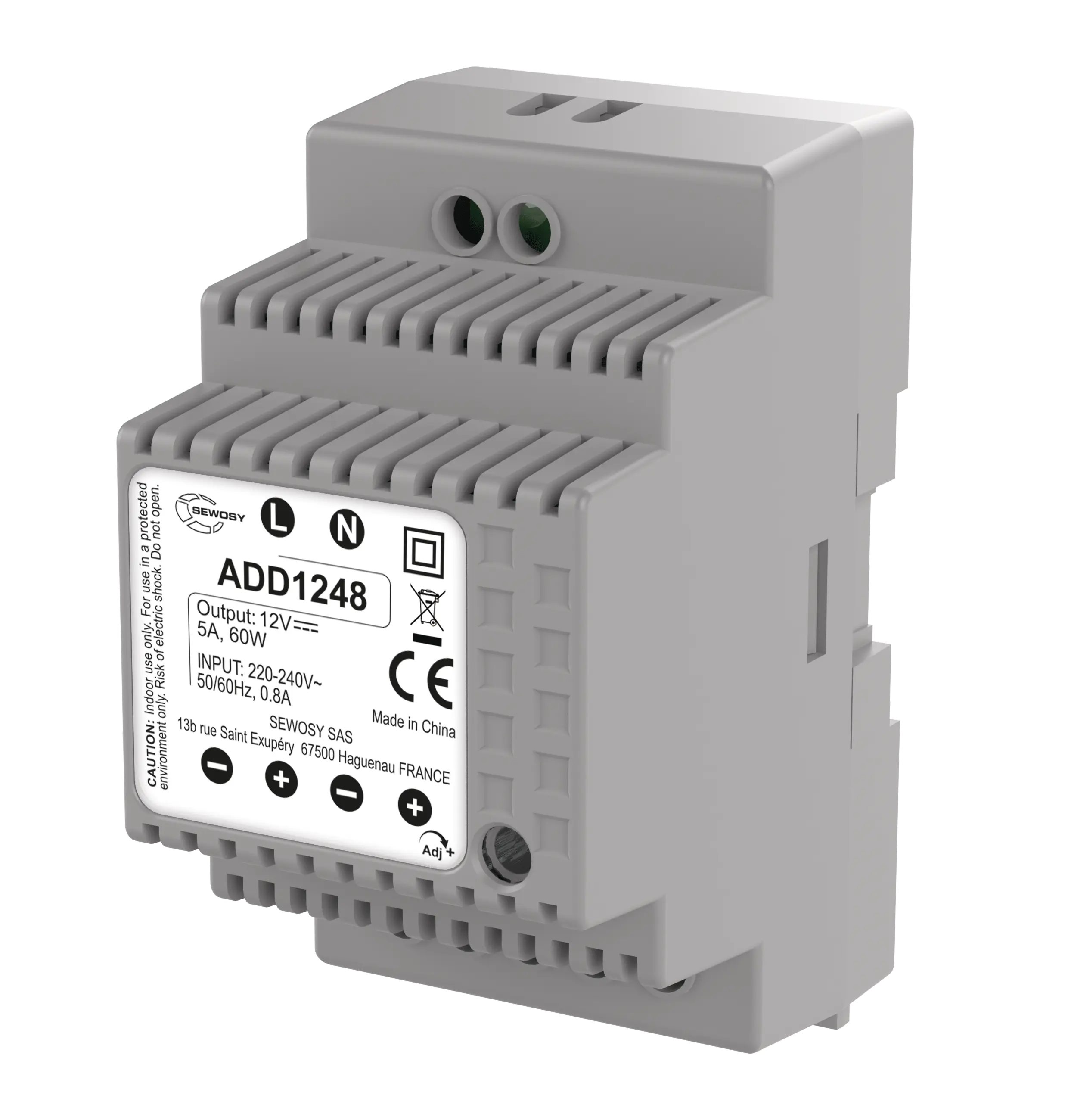 Alimentation sur rail DIN 3 modules 230V AC / 12V DC / 60W – 5A - SEWOSY - ADD1248