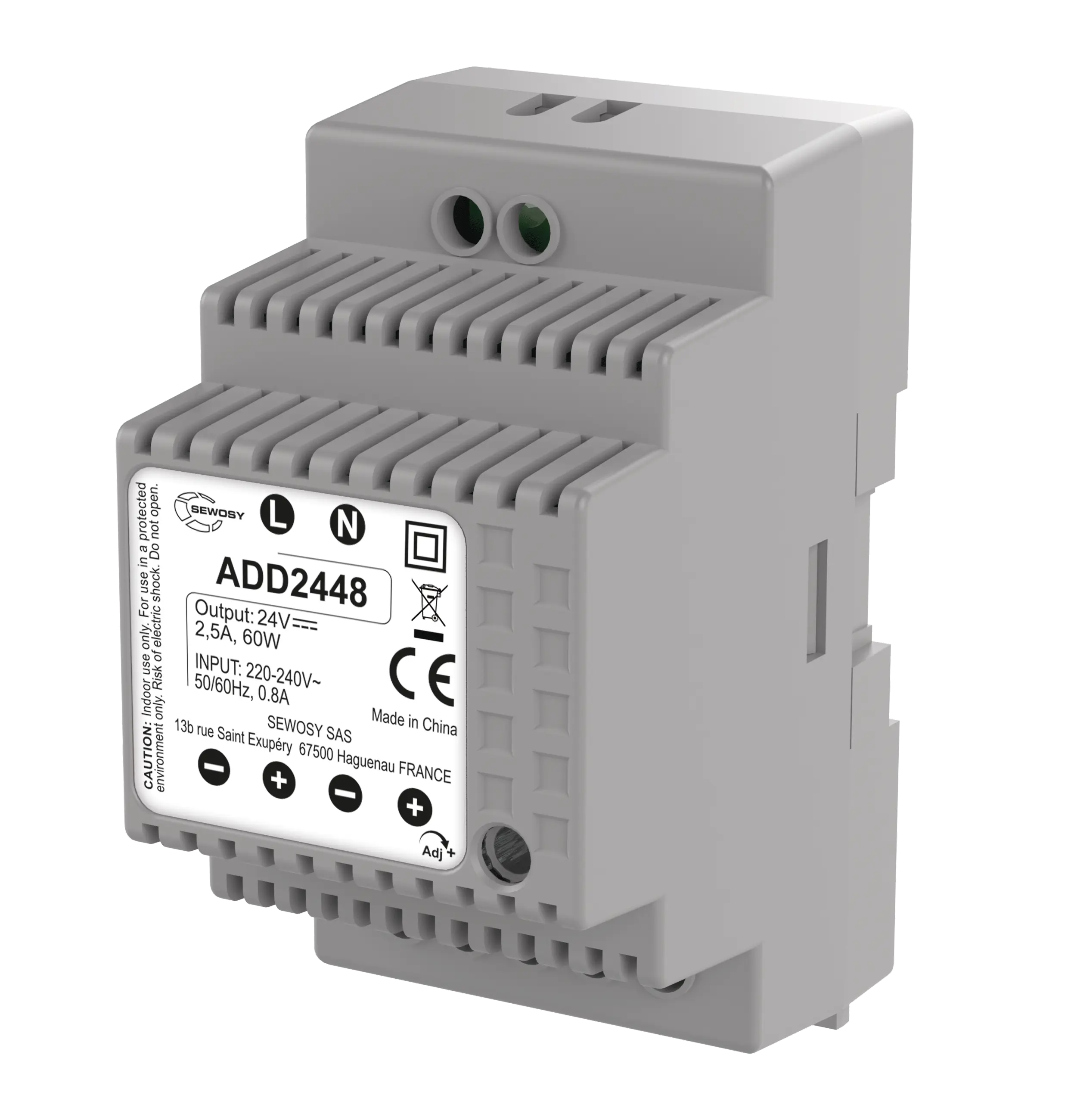 Alimentation sur rail DIN 3 modules 230V AC / 24V DC / 60W – 2.5A - SEWOSY - ADD2448