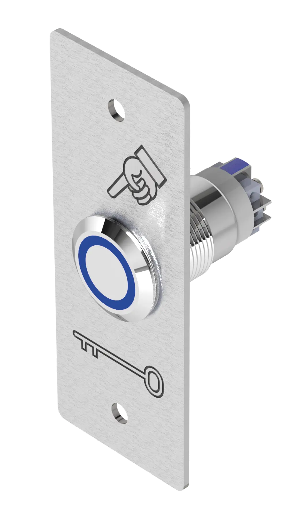 Bouton poussoir INOX bleu 19 mm NO+NC 12V DC bornier à vis + plaque PBP19_3 - SEWOSY - PB19NO+NC_B12ST_SI
