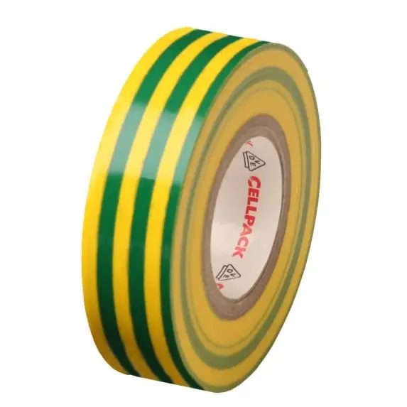 Ruban adhésif vert / jaune - 15 mm x 10 m - CELLPACK - 58190004