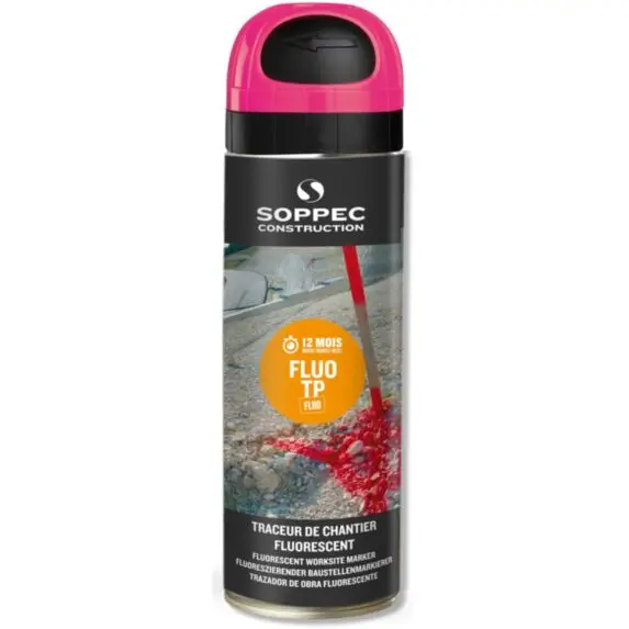 Traceur de chantier fluorescent 500 ml de couleur cerise - SOPPEC - 141525O