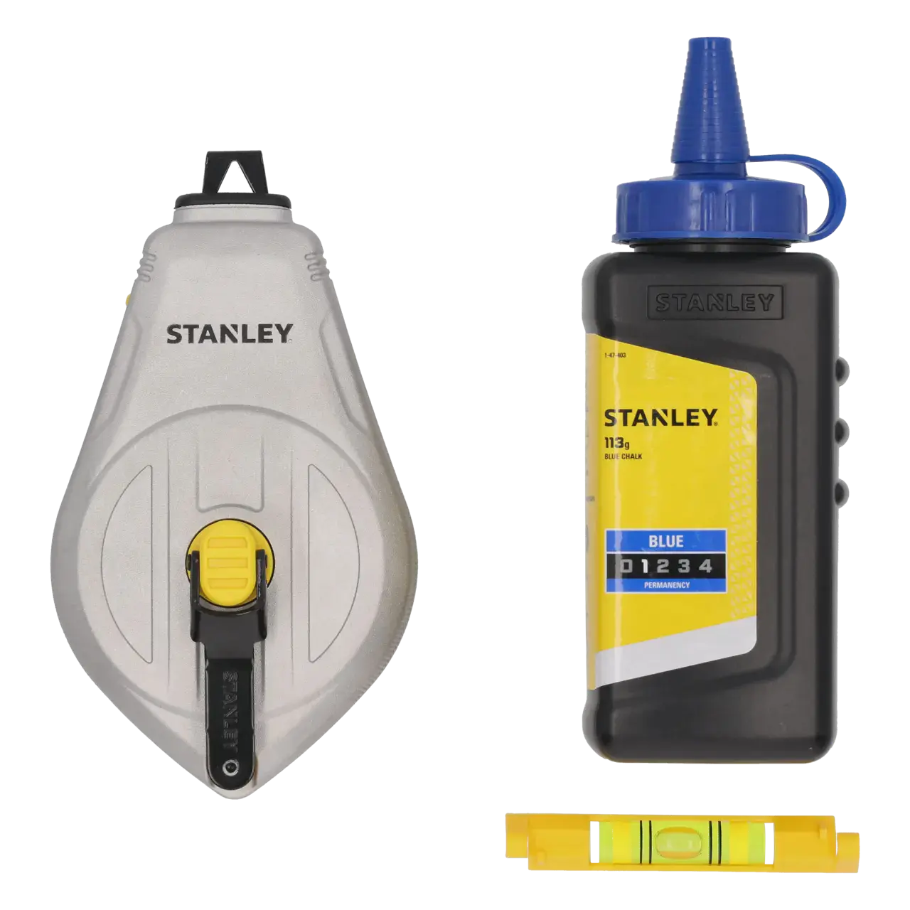 Kit cordeau traceur 30 m 1:1,  boîtier aluminium, poudre bleue, niveau ficelle - STANLEY - STHT47111-0