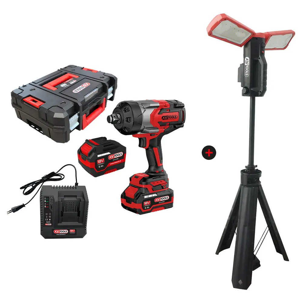 Lot d'une clé à chocs sur batterie 3/4'' et d'un projecteur AC/DC 10 000 Lumens - KSTOOL - 515.4720F-A2