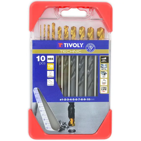 10 forets métaux HSS STEAM TiN taillés meulés pointe en croix queue à 3 méplats - TIVOLY - 11453170001