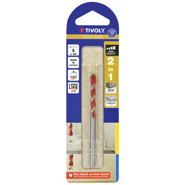 Foret 2 en 1 Bétons/Carrelages Plaquette carbure affûtée - TIVOLY - 10913020500