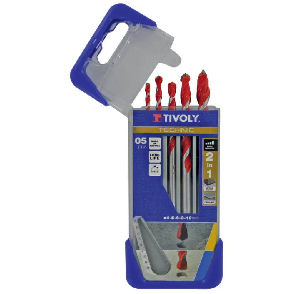 5 forets 2en1 béton carrelage 4 à 10mm - TIVOLY - 10913070002 