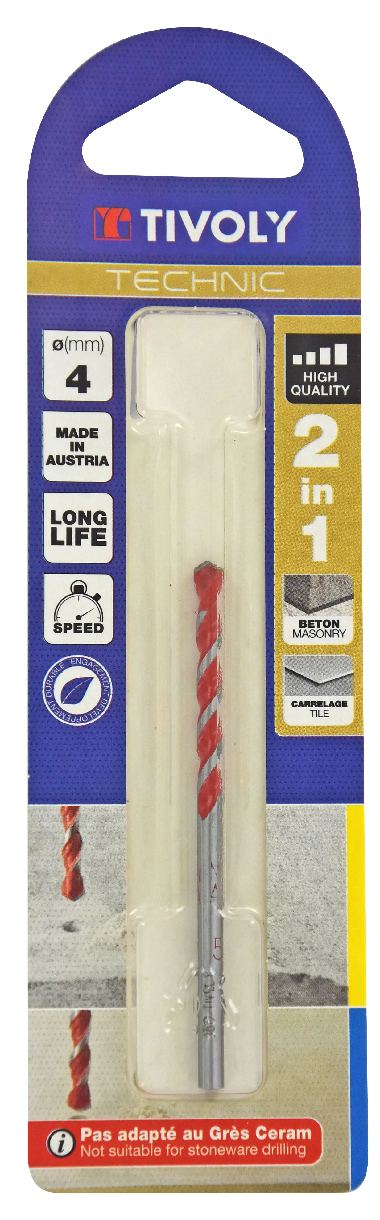 Foret 2 en 1 Bétons/Carrelages Technic 4x75MM - TIVOLY - 10913020400