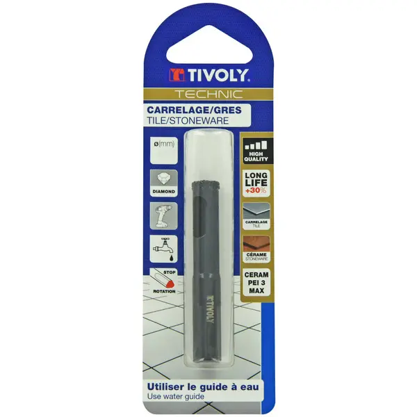 Foret diamant à eau brasé Queue cylindrique à méplats TECHNIC 8mm - TIVOLY - 12001820800