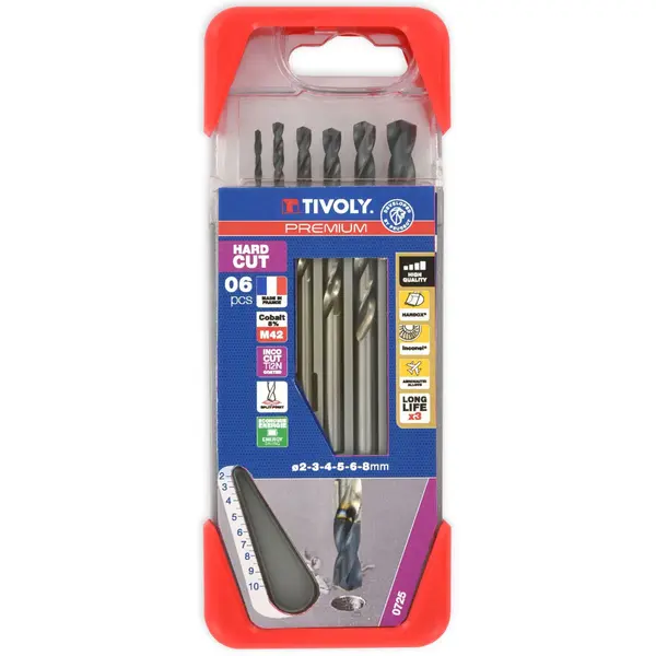 6 forets métaux HARDCUT HSSE8 revêtus INCOCUT 2 à 8mm PREMIUM - TIVOLY - 81492670002