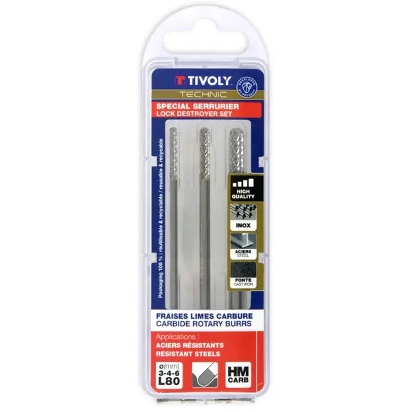 3 Fraises limes carbures 3/4/6 mm L80mm - TIVOLY - 10316070011