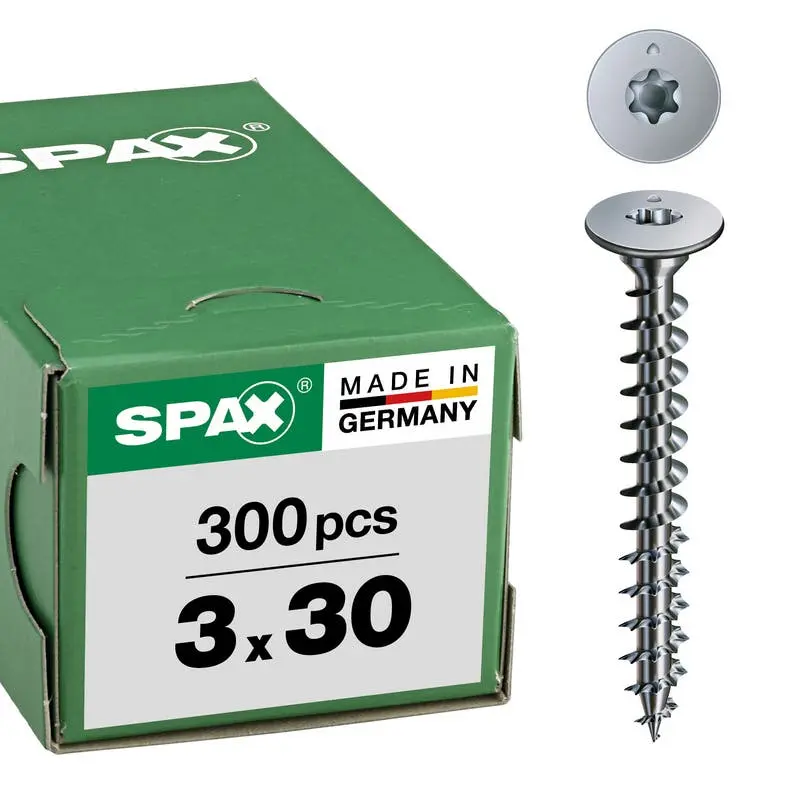 Vis tête ronde filetage total 3X30 zingué blanc - boîte de 300 pièces - SPAX - 0151010300303