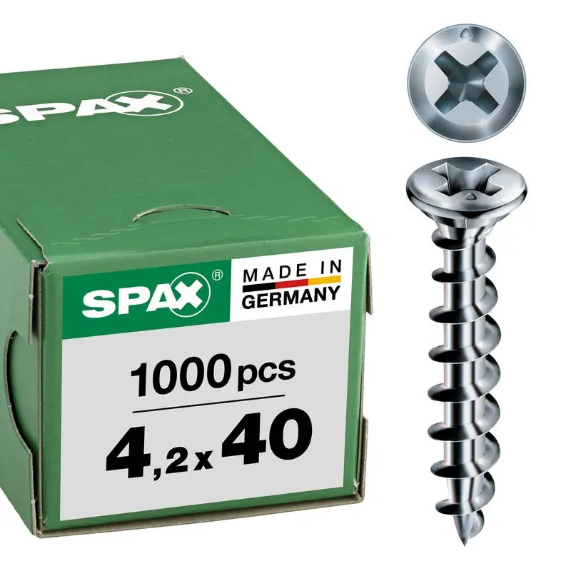 Vis tête fraisée cruciforme 4,2X40 zingué blanc - boîte de 1000 pièces - SPAX - 1411010400405