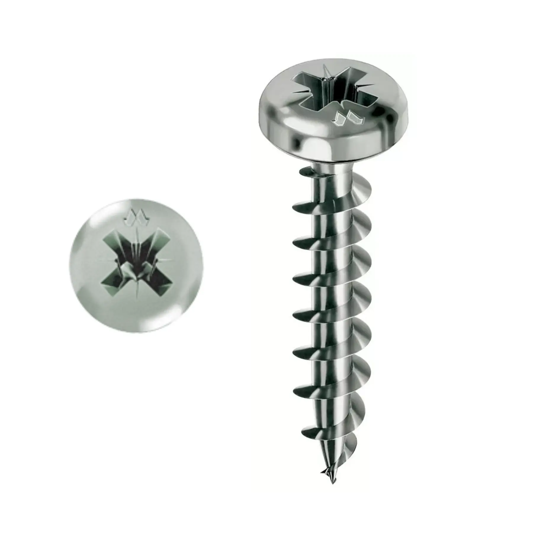 Vis MUSTAD Panelvit Chromiting - Tête cylindrique - PZ2 - Filetage total - Ø4x25mm - Boite de 500 - PVACZC400250C8C