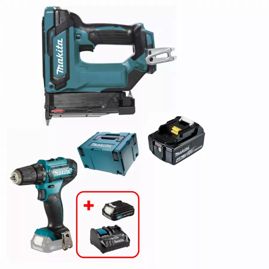 Pack Cloueur 18V  DPT353Z + Perceuse visseuse 12 V CXT Ø 10 mm - MAKITA - avec 1 batterie 18V 4.0AH  + batterie 12V 2.0Ah  - chargeur rapide - MackPac - 197265-4