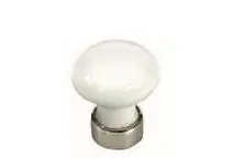 Bouton tiroir porcelaine blanche embase nickelée