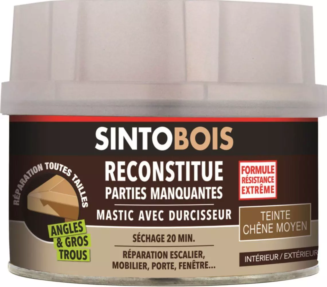 Mastic à bois avec durcisseur angles/gros trous chêne moyen 500ml - SINTO - 139711