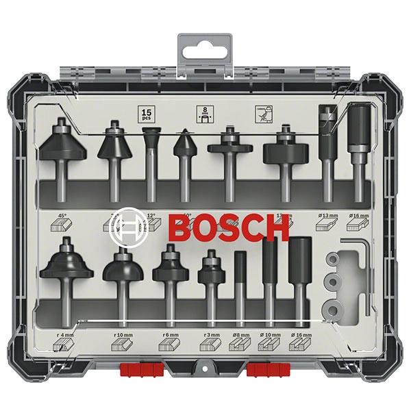 Coffret de 15 fraises mixtes à queue de 6 mm BOSCH - 2607017471