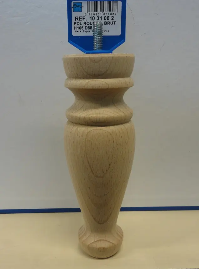 Pied de lit bois Hêtre brut Ht.165mm  Réf  103100
