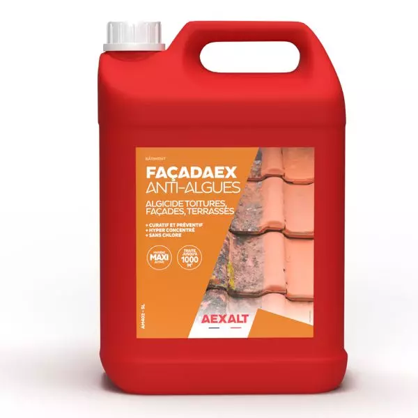 Facadex Anti-algues - Algicide pour toitures, façade, terrasses - Bidon 5 L - AEXALT - AM402