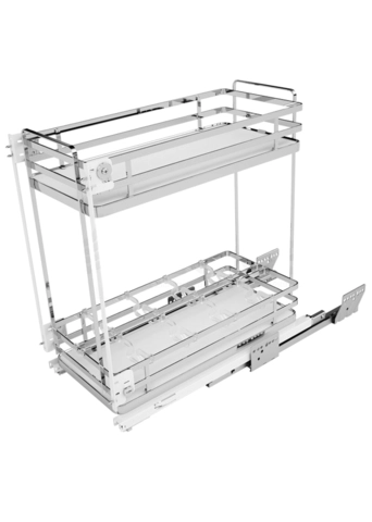 Combiné bas coulissant 2 niveau panier f. blanc Soft SIGE pour meuble de 600mm - L.560/568xP.500xH.520 - 004+600