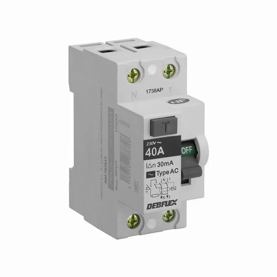 Interrupteur différentiel 2 pôles 30mA 40 ampères type AC DEBFLEX Gris - 707817