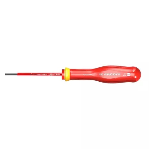 Tournevis Protwist isolé 10000 Volts pour vis à fente 3.5x75 - lame fraisée 5.5 mm - FACOM - AT3.5x75VE