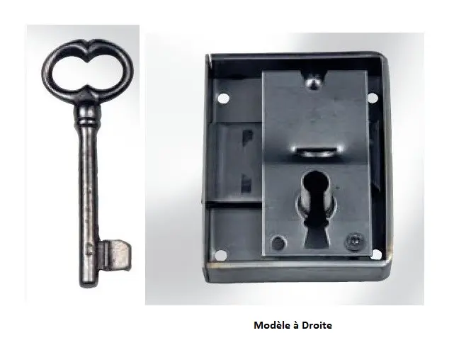 Serrure de meuble rustique avec clé Ref 305 (Têt à fleur)