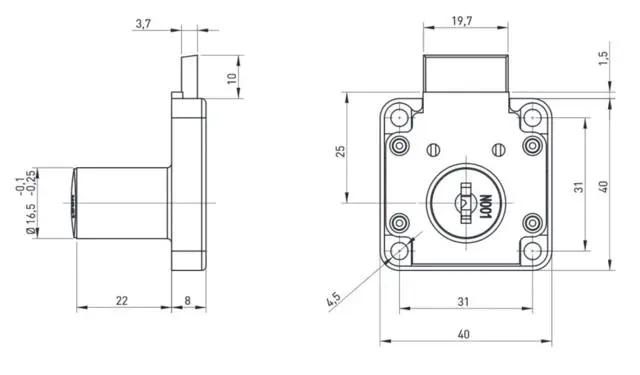 Serrure 1 point axe 25mm boitier 40x40 tiroir basico(2 clefs+rosace)f513854.161
