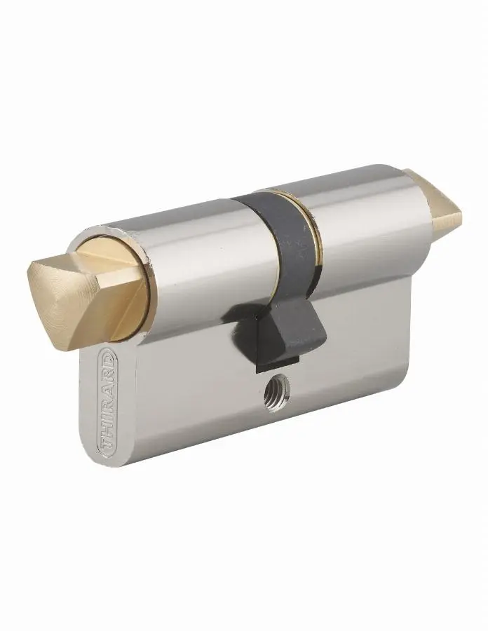 Cylindre double laiton nickelé 30x30 + 2 triangles 14 mm THIRARD sans clé - 2TE14053031