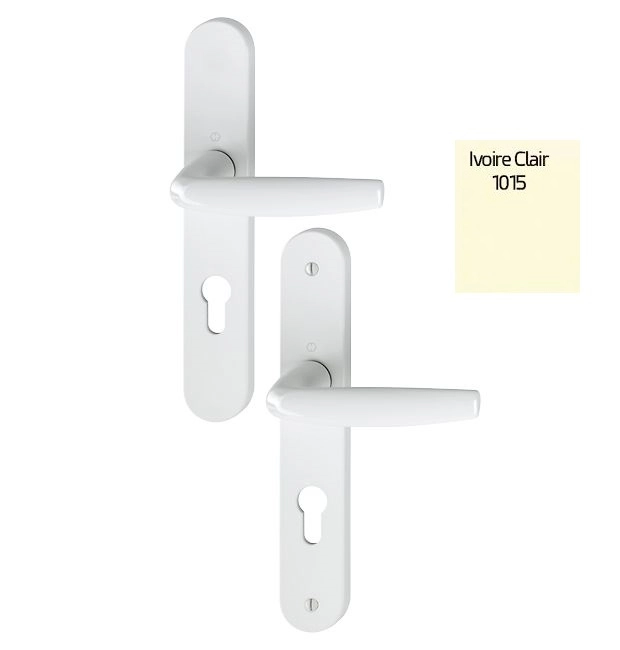 Ensemble de porte plaque large Atlanta HOPPE 1530/300M ivoire clair - Clé i - ent.195 ép.68/77 - 3991655 