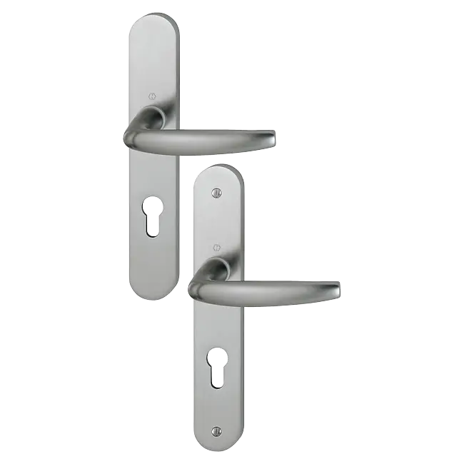 Ensemble de porte plaque large Atlanta HOPPE 1530/300M aspect inox F9 - 195mm - Clé i - entr.7/70 C7 ép.78/87mm - 3609170 